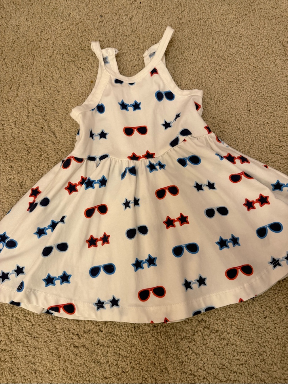 USA Girls White Sundress with Red & Blue Sunglasses Print